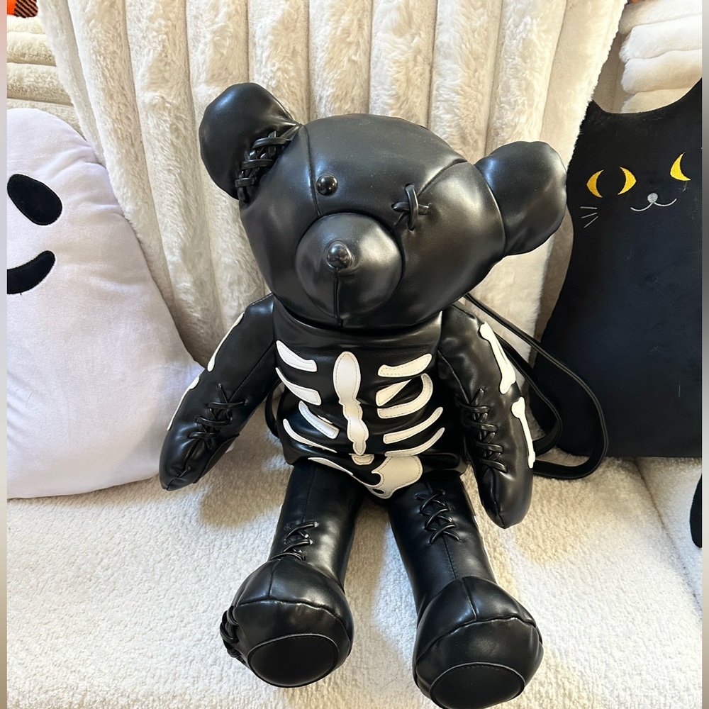 Goth Skeleton Teddy Bear Backpack - image 2